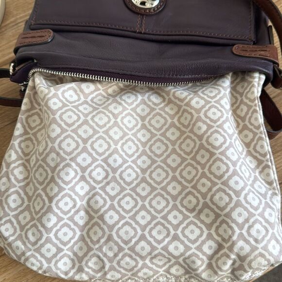 Brighton Dark Purple/Brown Leather Built in Organizer Wallet Crossbody Bag Purse - Picture 5 of 16